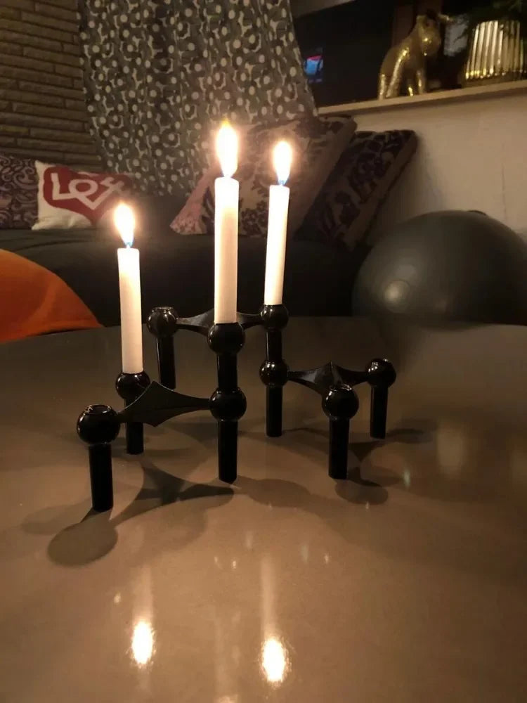 Nordic Molecular Metal Candle Holder – Modern Silver Geometric Candelabra