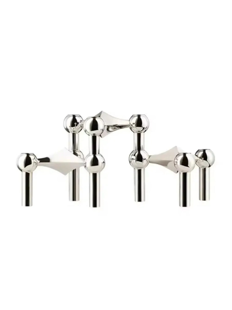 Nordic Molecular Metal Candle Holder – Modern Silver Geometric Candelabra