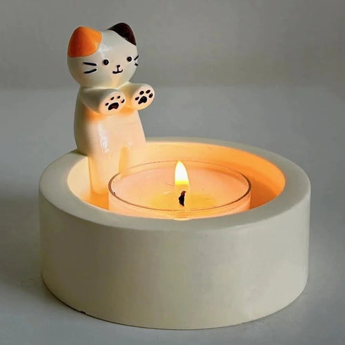 Cute Kitten Candle Holder – Creative Cartoon Cat Aromatherapy Candlestick