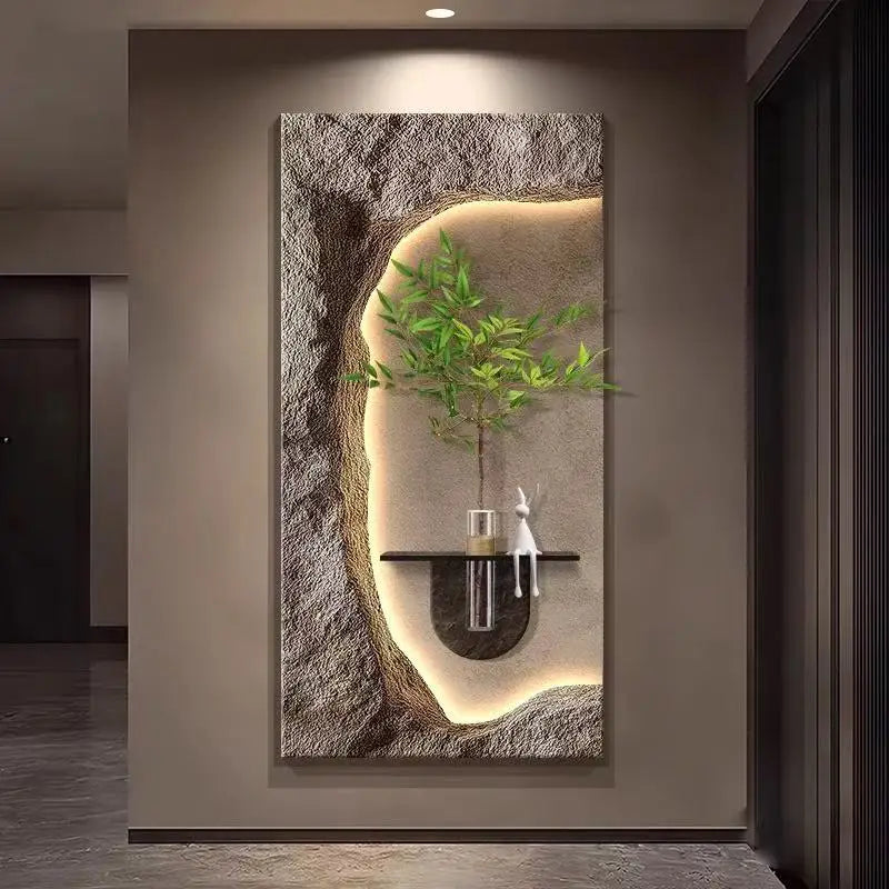 Luxury 3D Sandstone Wall Lamp – Hydroponic Green Plant Entrance & Corridor Decor