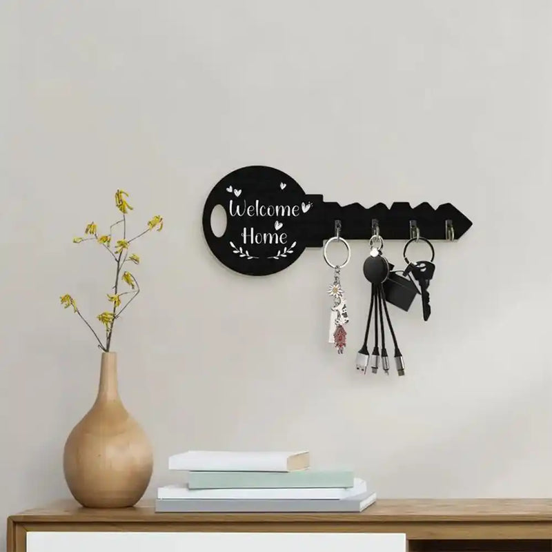 Vintage Wooden Key Shaped Wall Hook – Rustic Home Decor Key Holder
