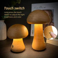 Wooden Mushroom Lamp – Nordic LED Night Light Decor