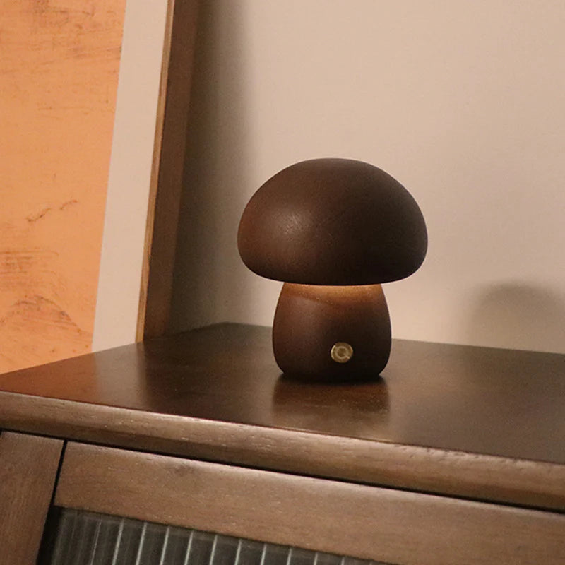 Wooden Mushroom Lamp – Nordic LED Night Light Decor