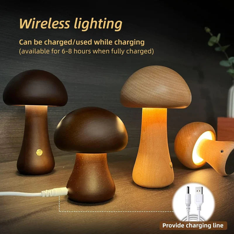 Wooden Mushroom Lamp – Nordic LED Night Light Decor