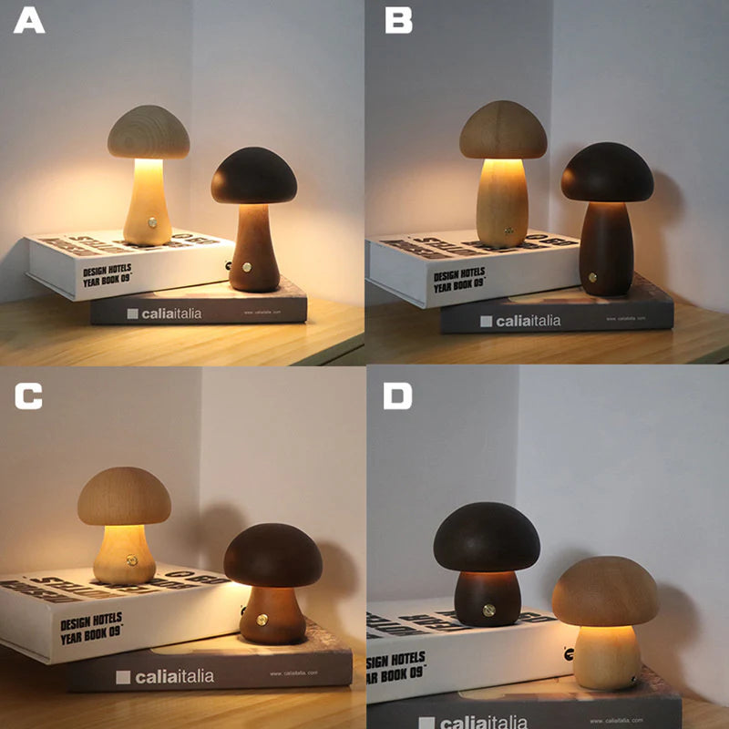 Wooden Mushroom Lamp – Nordic LED Night Light Decor