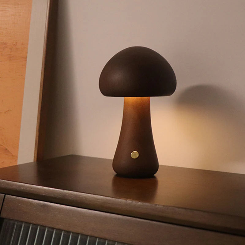 Wooden Mushroom Lamp – Nordic LED Night Light Decor