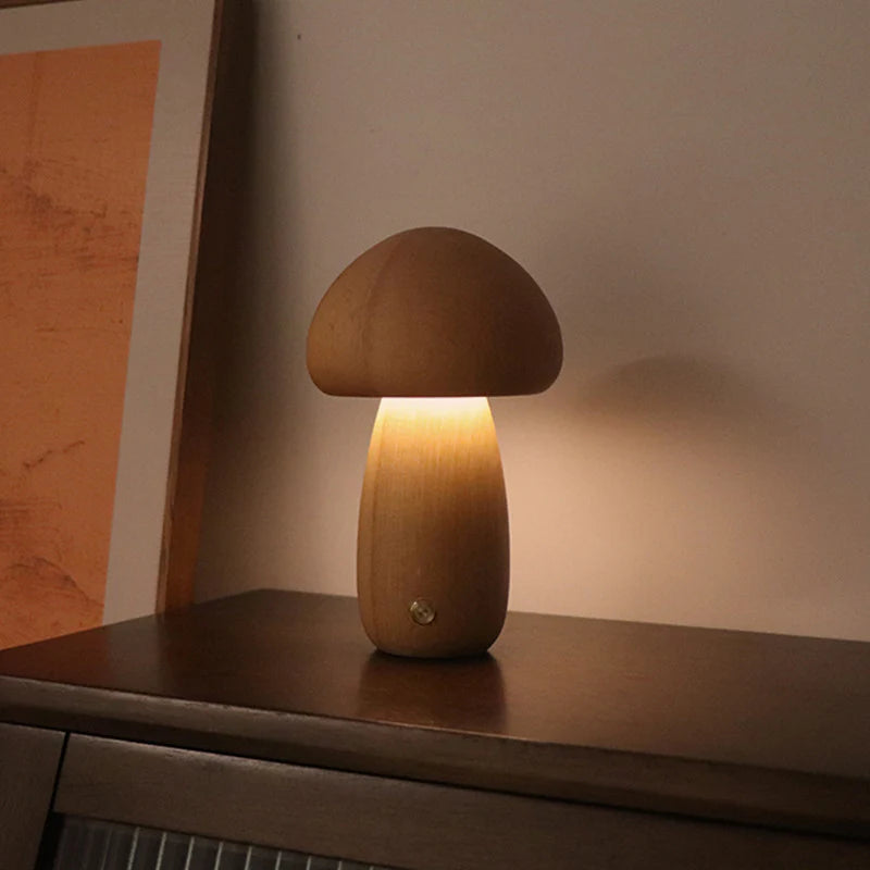 Wooden Mushroom Lamp – Nordic LED Night Light Decor